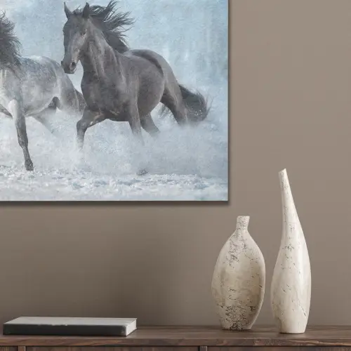 Paarden - Winter - Dieren - Natuur - Sneeuw PET vilt klein -sfeer6_closeup