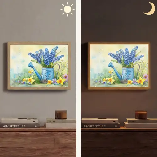 Lavendelbloemen - Quote - Gieter Light Box met batterij (Wandlamp) middel -sfeer3