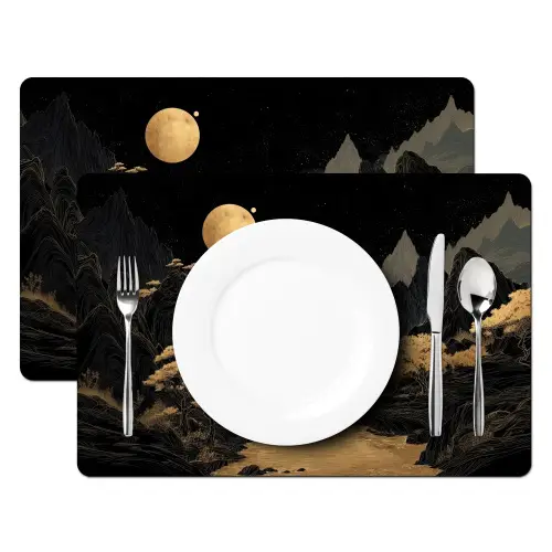 Gouden rivier - Bergen - Maan - Sterrenhemel Placemat vinyl groot -zzsfeer2_Kitchenyeah-website