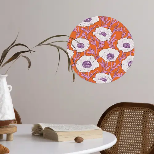 Bloemen - Grafisch - Oranje Wandcirkel behangsticker klein 186 -sfeer3