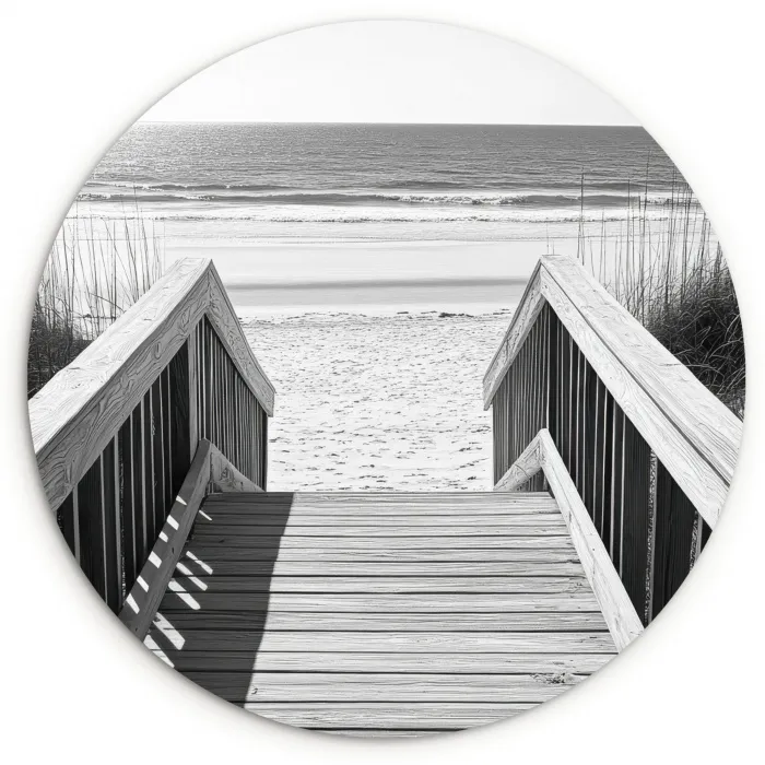 Loopbrug - Hout - Strand - Zee Wandcirkel plexiglas klein -3d