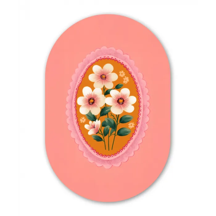 Illustratie - Bloemen - Rand - Roze Wandcirkel Ovaal Glas middel -3d