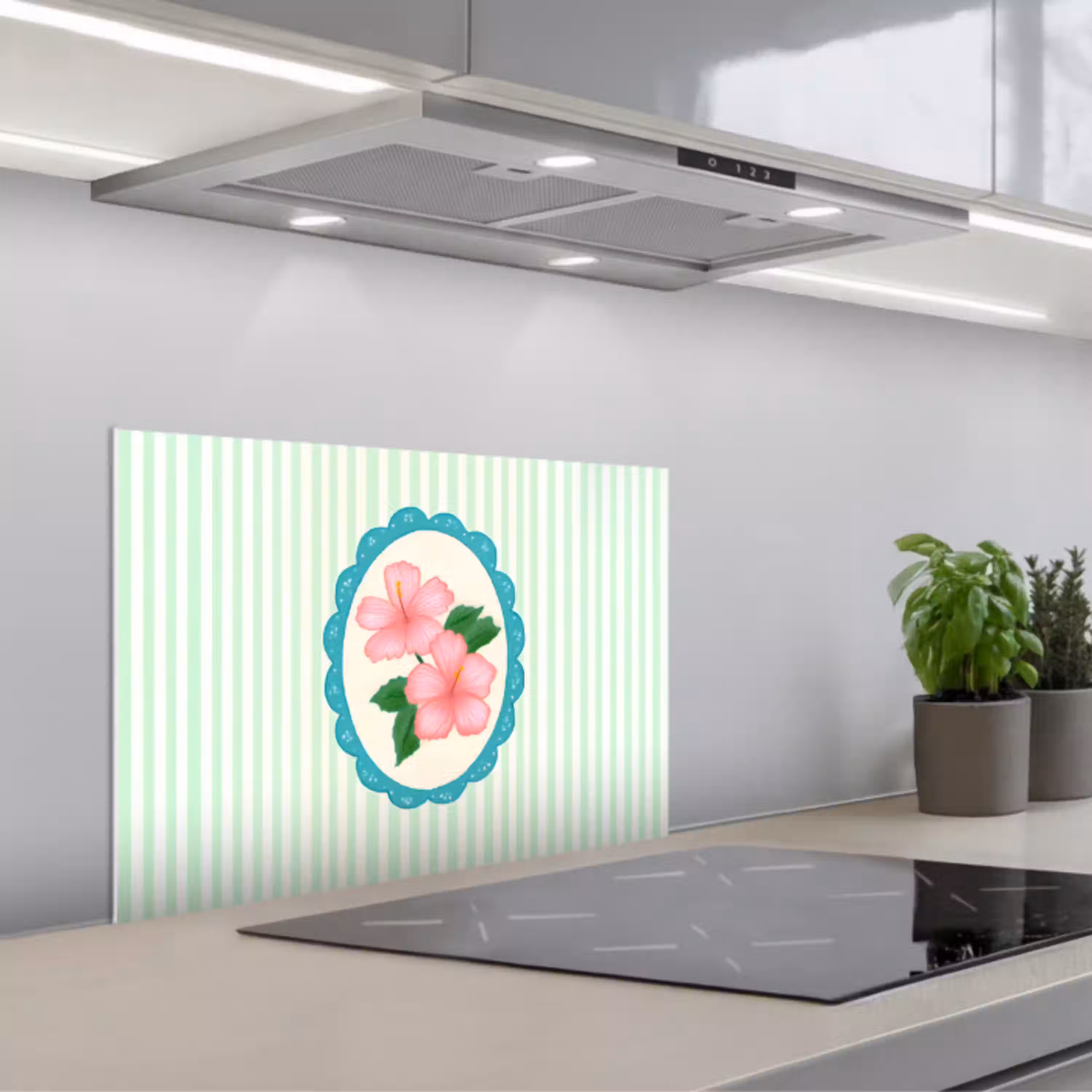 Bloemen - Ovaal - Strepen - Groen keuken achterwand spatscherm klein -3d_schuin