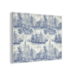 Huizen - Bomen - Water - Vogels - Blauw PET vilt klein 837 -3d