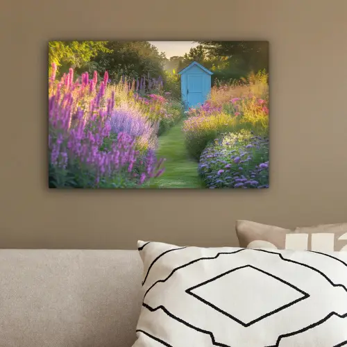 Tuinhuisje - Blauw - Bloemen canvas 2cm klein -sfeer3