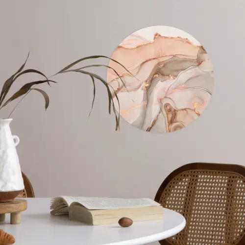 Marmer - Roze - Rosé Wandcirkel behangsticker klein -sfeer3