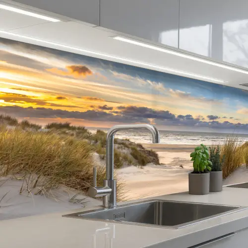 Strand - Duin - Gras - Zonsondergang - Zee keuken achterwand 2 middel -3d_schuin