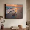 Schildpad - strand - Zonsondergang Textielframe zwart klein -sfeer3
