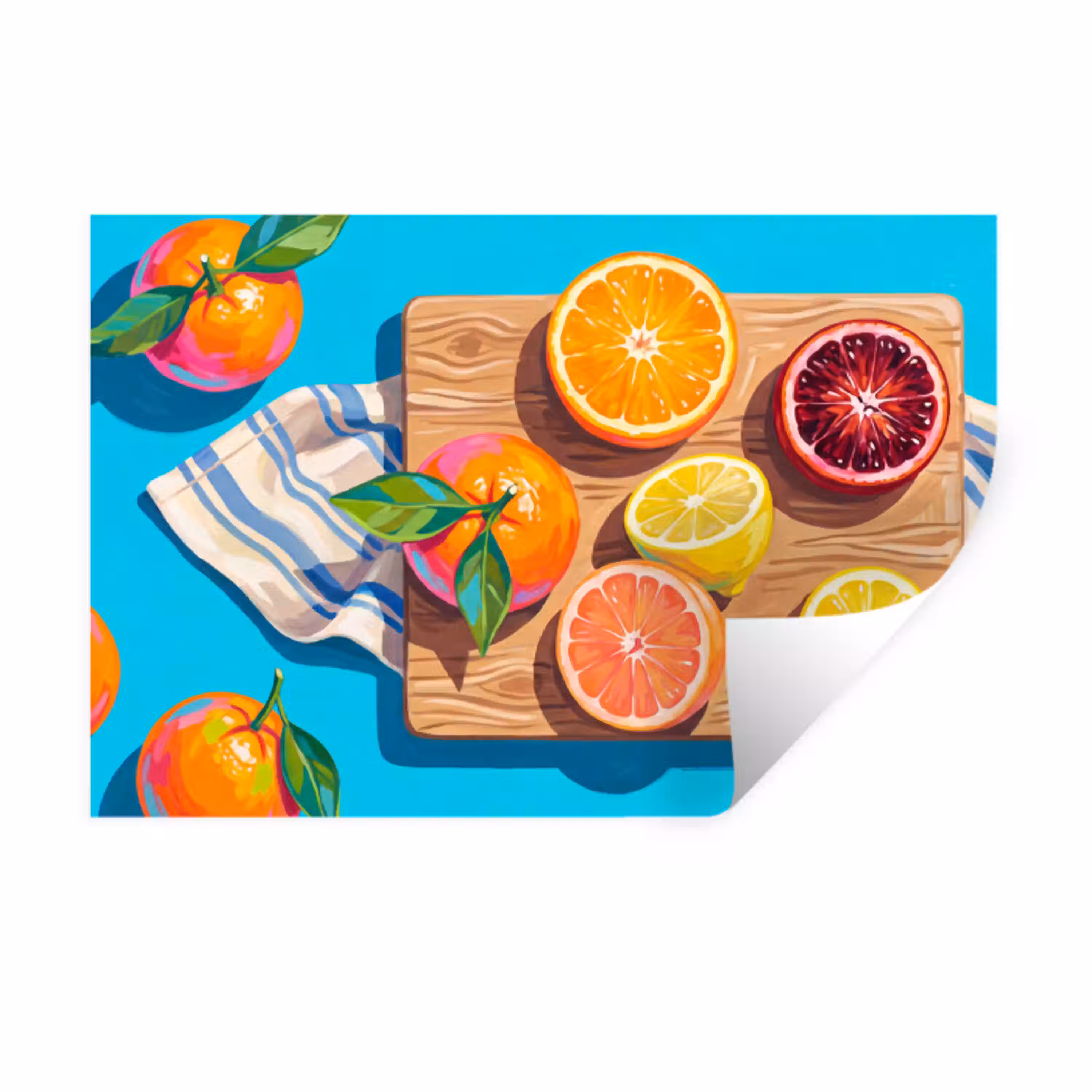 Fruit - Snijplank - Blauw Muursticker klein -3d