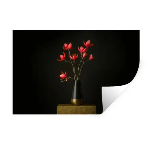 Rode - Bloemen - Vaas Muursticker klein -3d