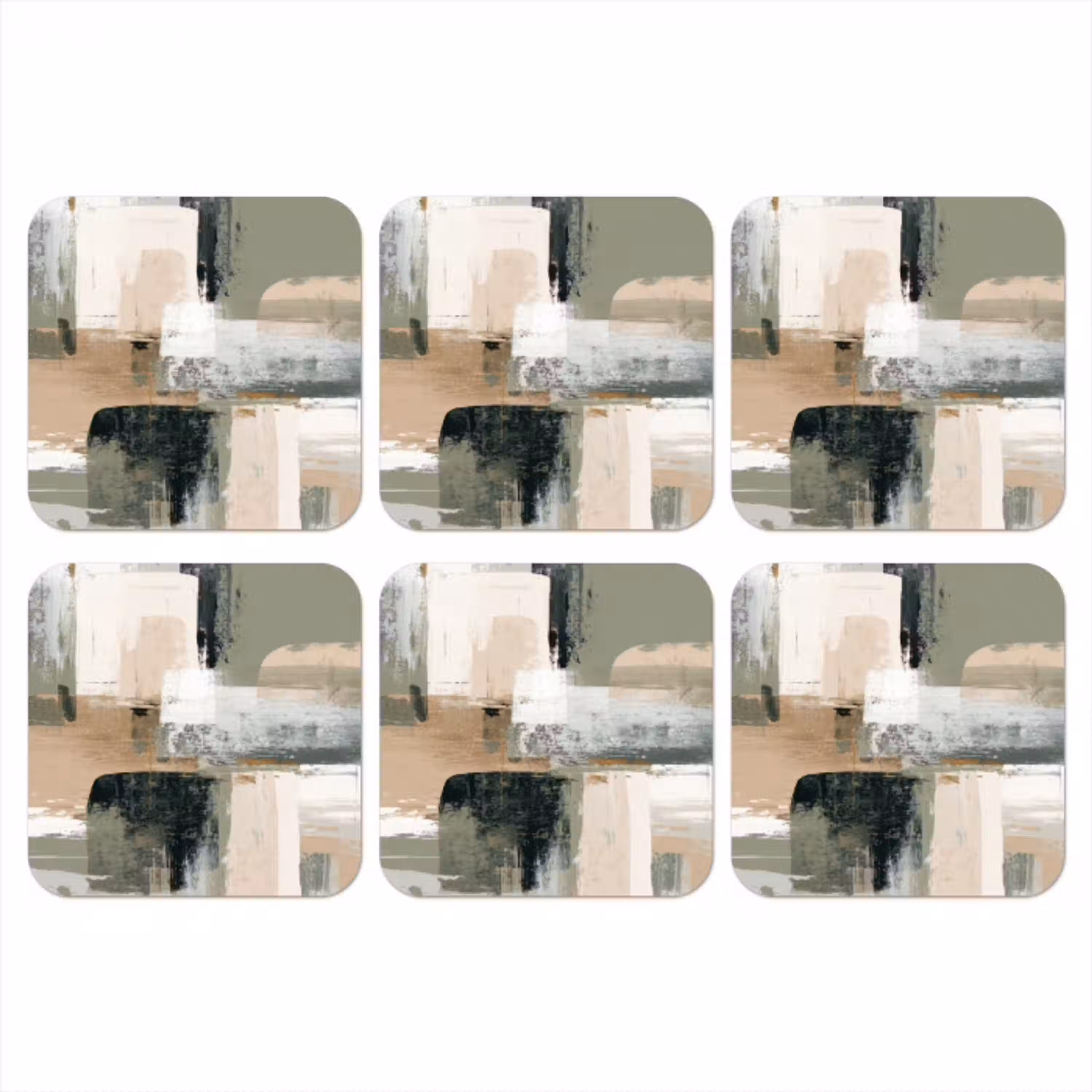 Penseelstreken - Abstract - Aardetinten onderzetter kurk middel -3d