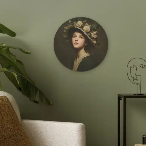 Bloemenhoed - Portret - Vrouw Akoestische PET Vilt - Rond klein -sfeer2