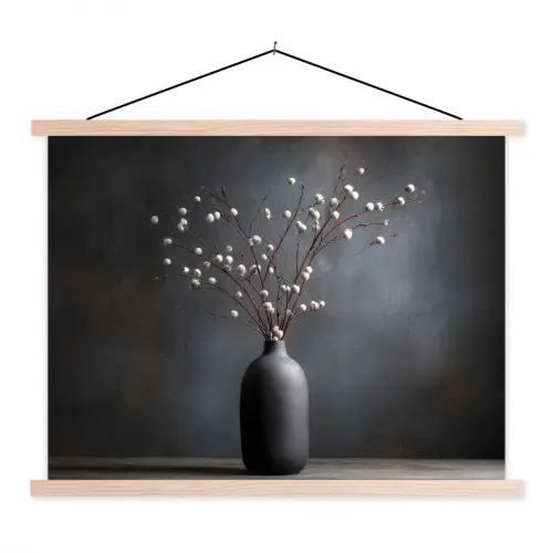 Takken - Vaas - Bolletjes - Wit textielposter latten blank klein -3d