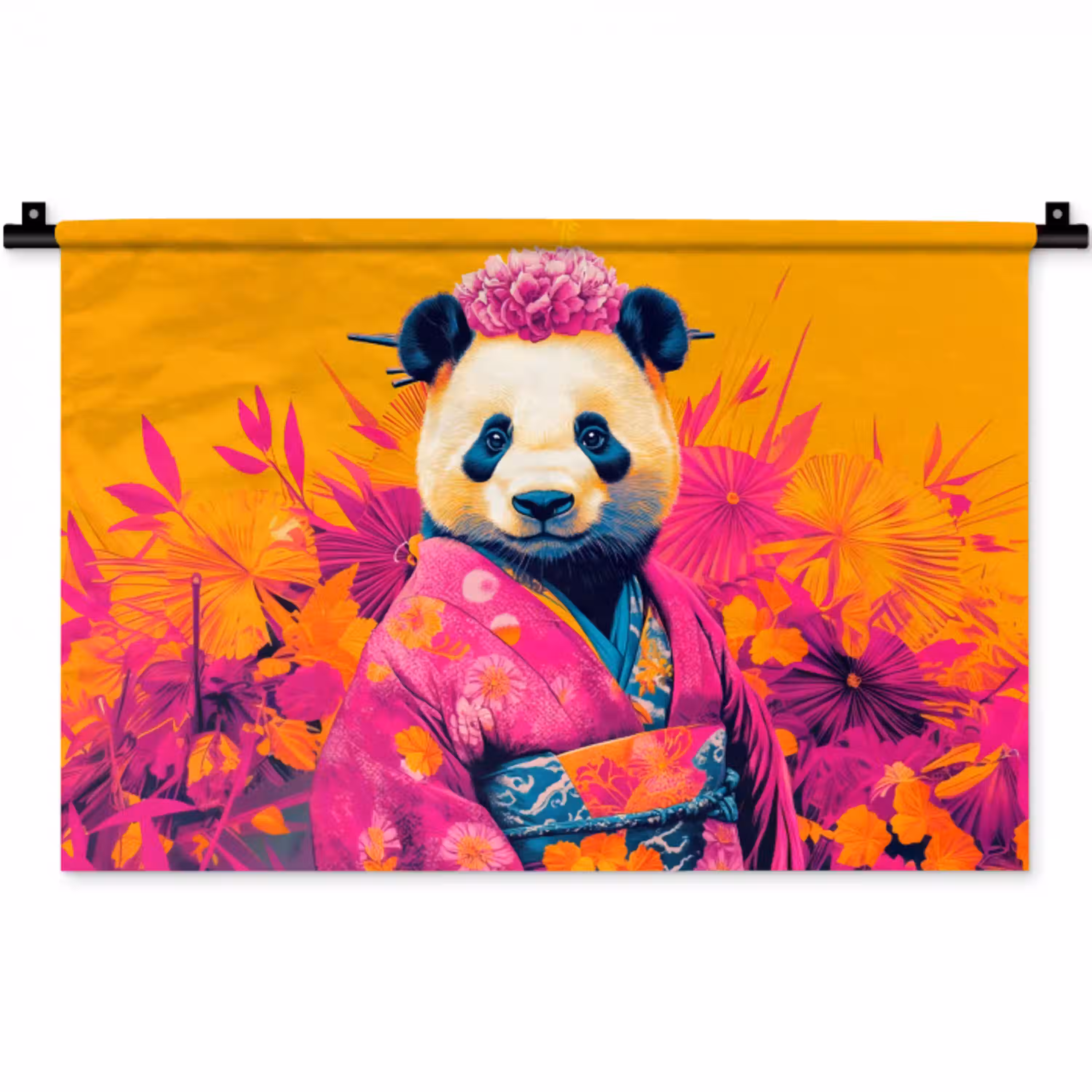 Kimono - Roze - Panda - Bloemenkroon Wandkleed katoen klein -zz3d