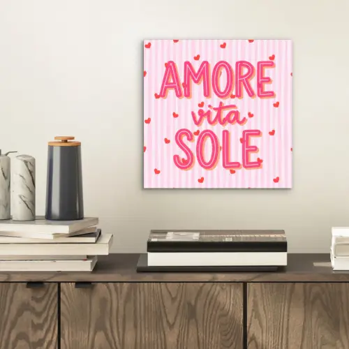 Amore vita sole - Roze - Hartjes aluminium wit klein -sfeer1