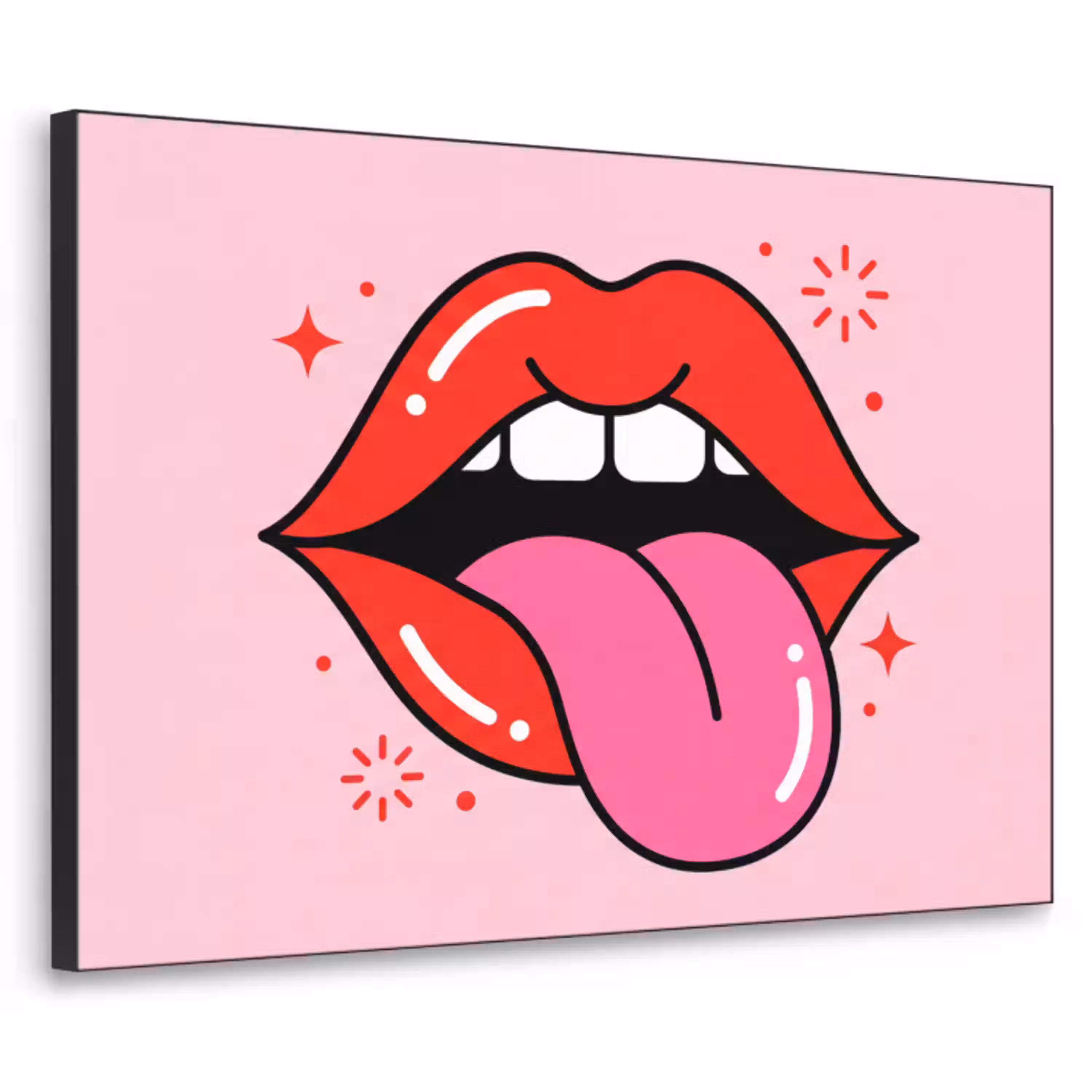 Lippen - Tong - Pop-art - Kleurrijk - Roze Textielframe zwart klein -3d