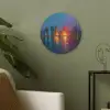 Skyline - Penseelstreken - Donkerblauw - Lichtgevend Akoestische PET Vilt - Rond klein -sfeer2