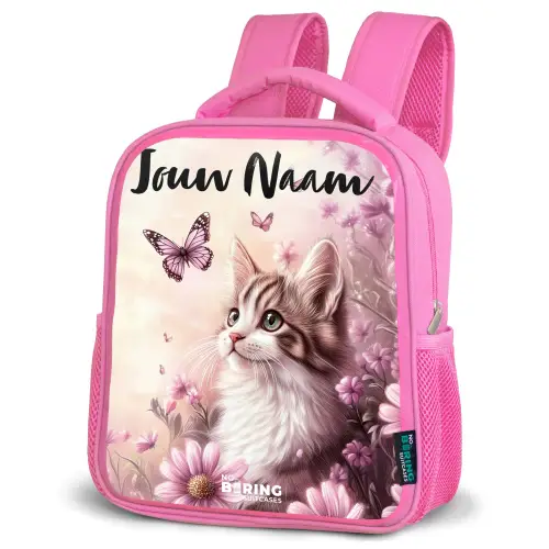 Kitten - Vlinders - Paars - Bloemen Kinderrugzak - Roze middel -schuin