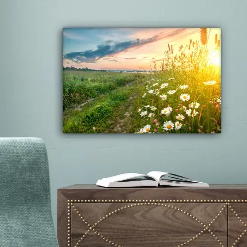 Bloemen - Madelief - Natuur - Zon - Horizon canvas 2cm klein -sfeer4