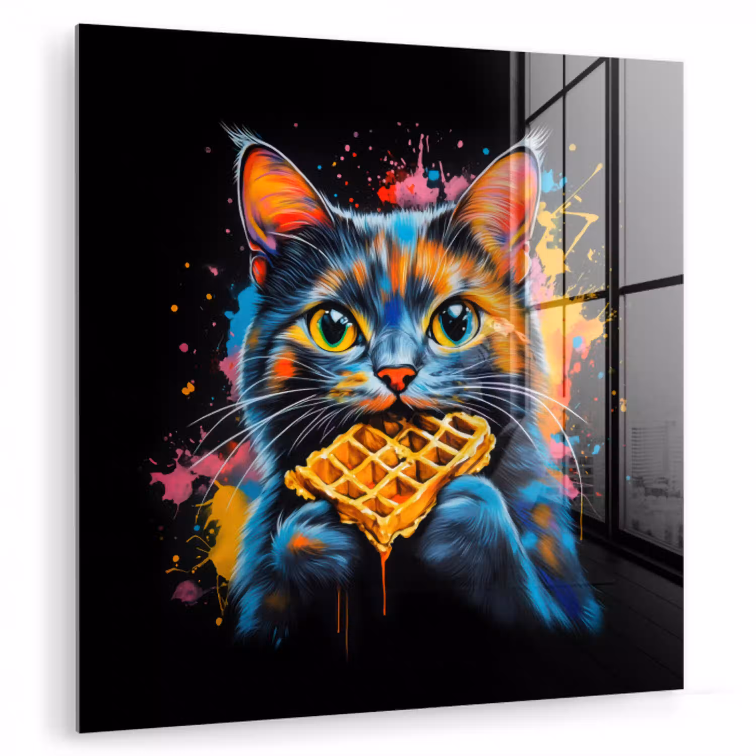 Kat - Graffiti - Kleurrijk - Wafel - Eten plexiglas 5mm klein -zzzproduct_nieuw