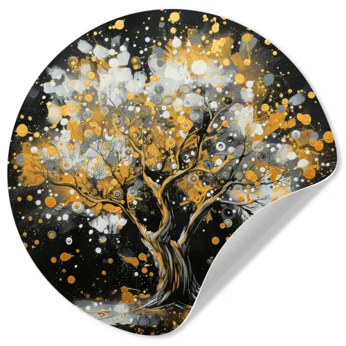 Boom - Zwart - Goud - Wit - Modern Wandcirkel behangsticker klein -3d