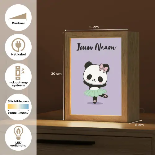 Panda - Paars - Strikje - Kawaii Light Box met kabel (Kinderlampje) klein -USP_NL