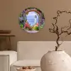 Doorkijk - Vuurtoren - Bloemen - Uitzicht Wandcirkel kunststof plaat 5mm dik klein -sfeer1