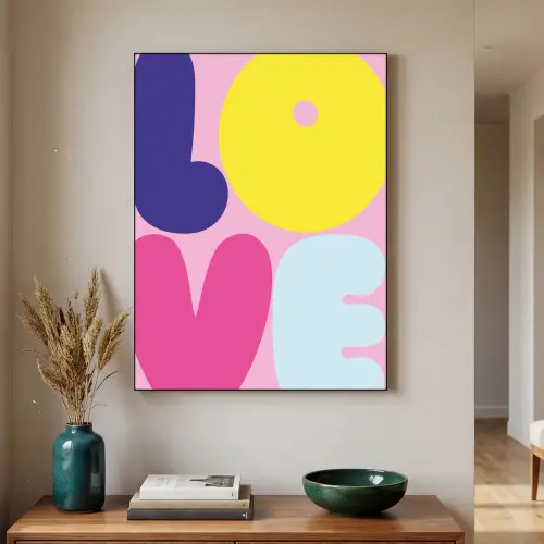 Love - Valentijn - Kleurrijk Textielframe zwart klein -sfeer1