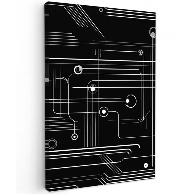 Gaming - Abstract - Lijnen - Rondjes - Zwart Tuinposter op houten frame 2 cm dik middel -3d