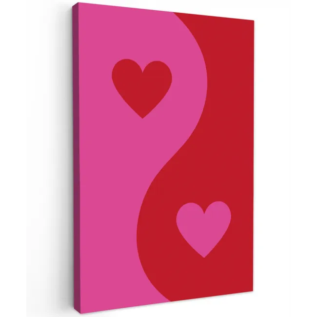 Minimalistisch - Rood - Roze - Hartjes Tuinposter op houten frame 2 cm dik klein -3d