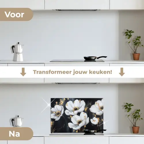 Bloemen - Wit - Abstract keuken achterwand spatscherm klein -voor_na_NL