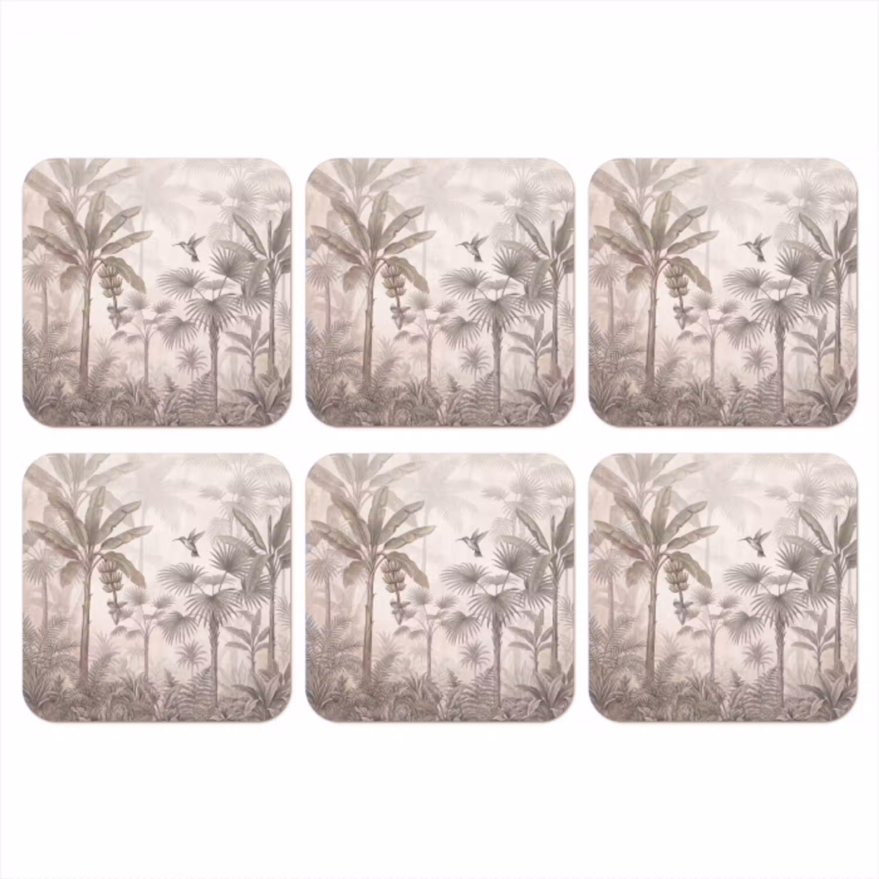Jungle - Banenboom - Kolibrie - Beige onderzetter kurk middel -3d