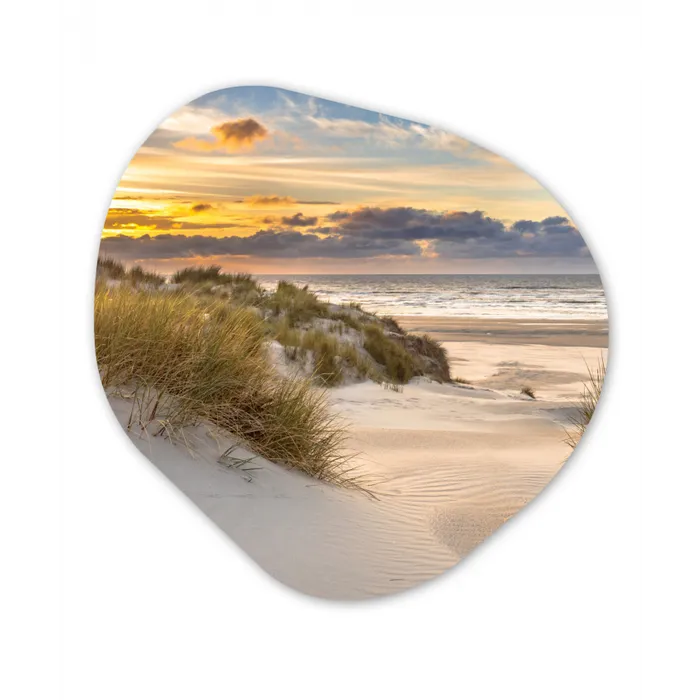 Strand - Duin - Gras - Zonsondergang - Zee Wandcirkel Organisch Forex 3mm klein -3d