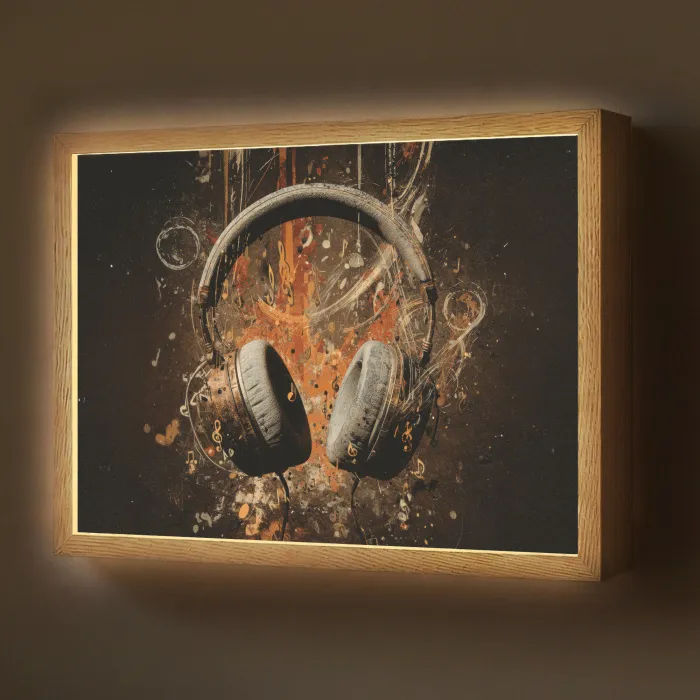 Koptelefoon - Bruin - Dynamische penseelstreken Light Box met batterij (Wandlamp) middel -z3d_website
