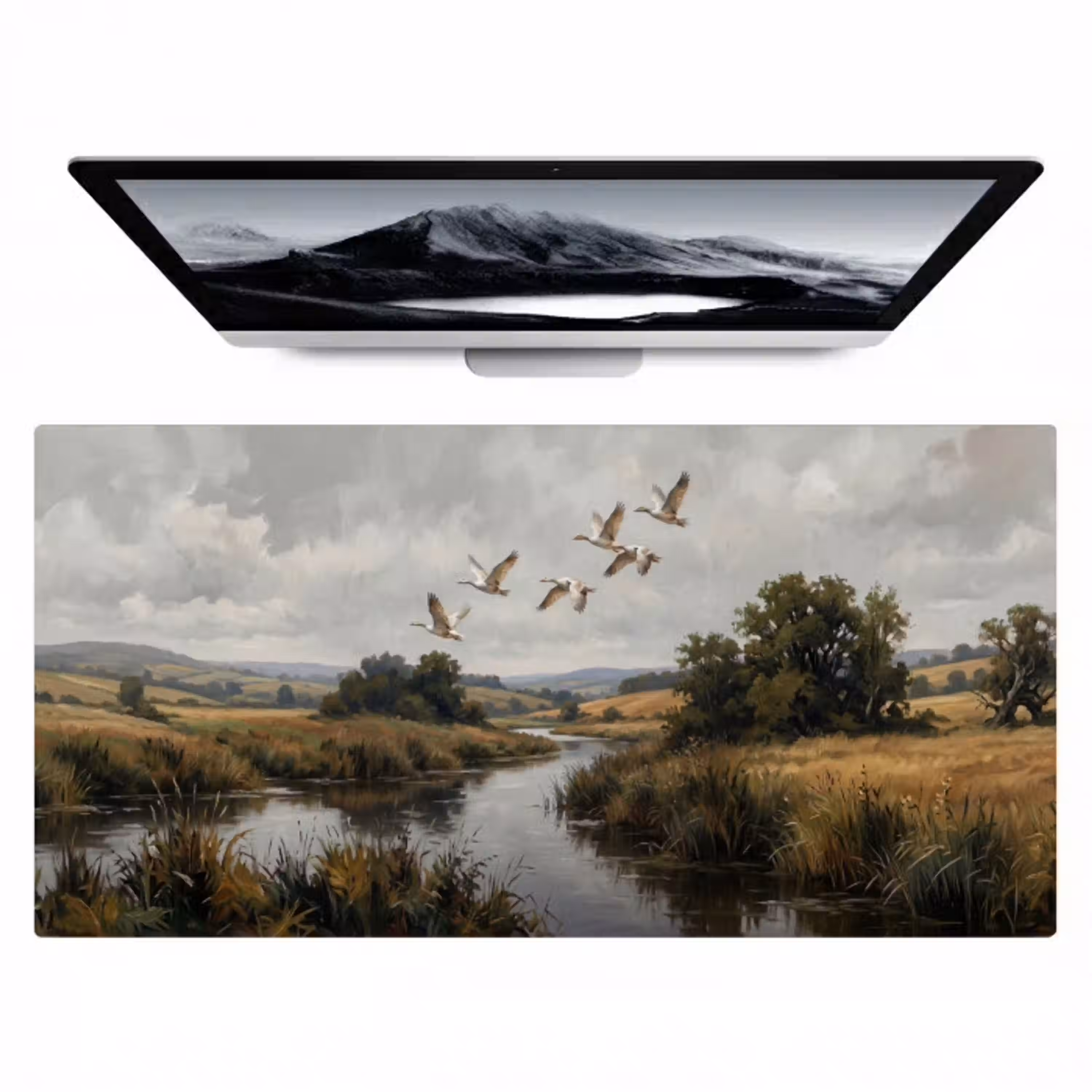 Eenden - Rivier - Landschap - Vlucht - Nostalgisch Muismat XXL klein -zzz3d