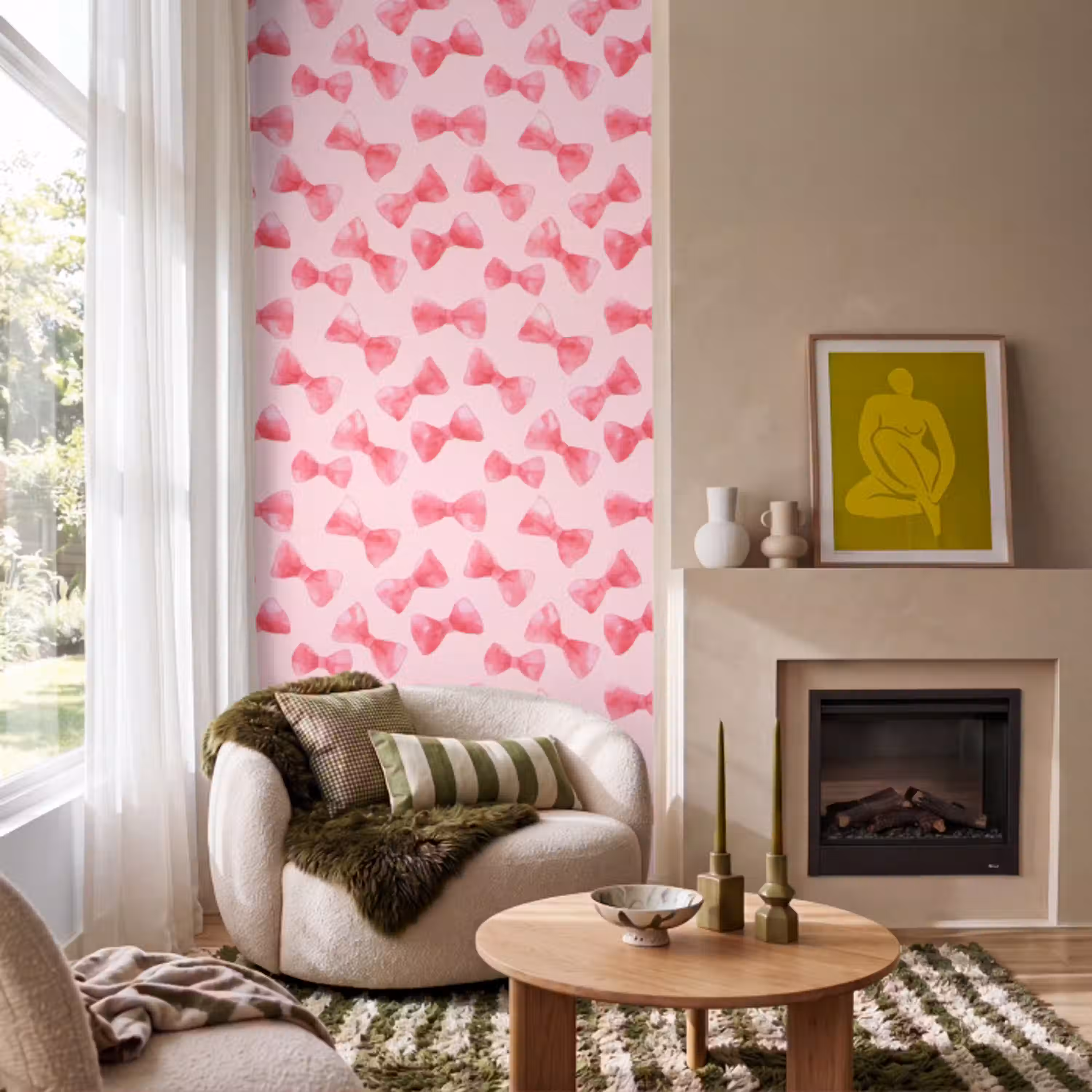 Strikken - Aquarel - Roze Behang Vlies klein 1076 -sfeer2
