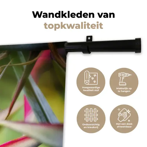 Kleurrijke vogel tussen allemaal kleurrijke platen Wandkleed katoen klein -sfeer2