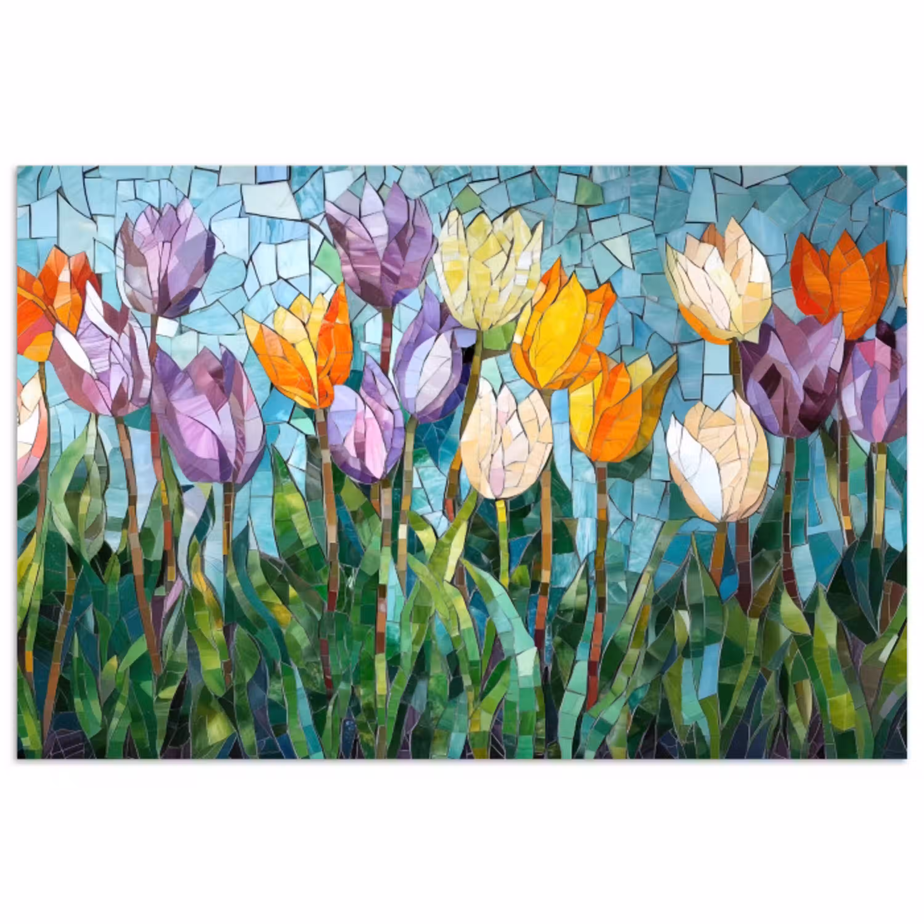 Mozaïek - Veld - Tulpen - Kleurrijk poster papier klein -3d