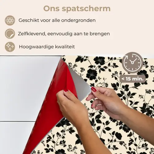 Bloemen - Dessin - Zwart keuken achterwand spatscherm klein 900 -spatscherm_NL
