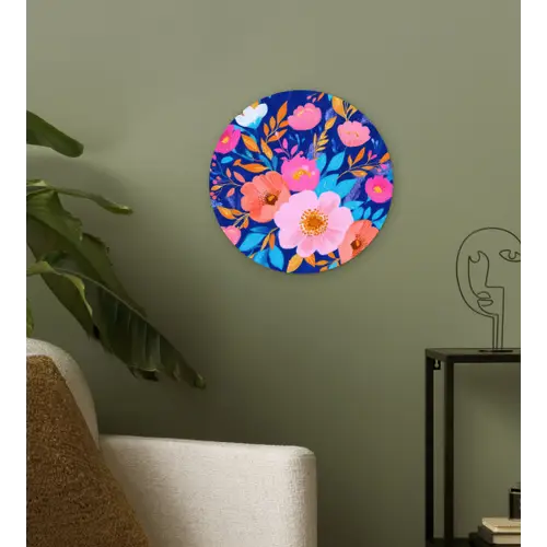 Bloemen - Blauw - Roze Wandcirkel plexiglas klein -sfeer3