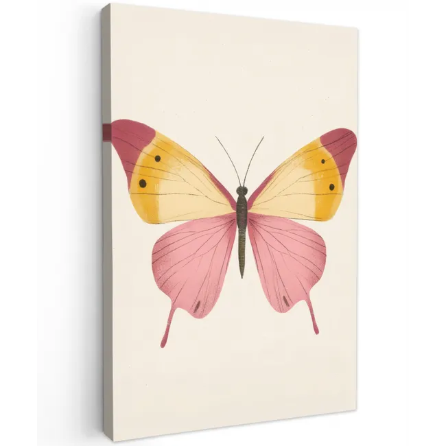 Vlinder - Illustratie - Roze Tuinposter op houten frame 2 cm dik klein -3d