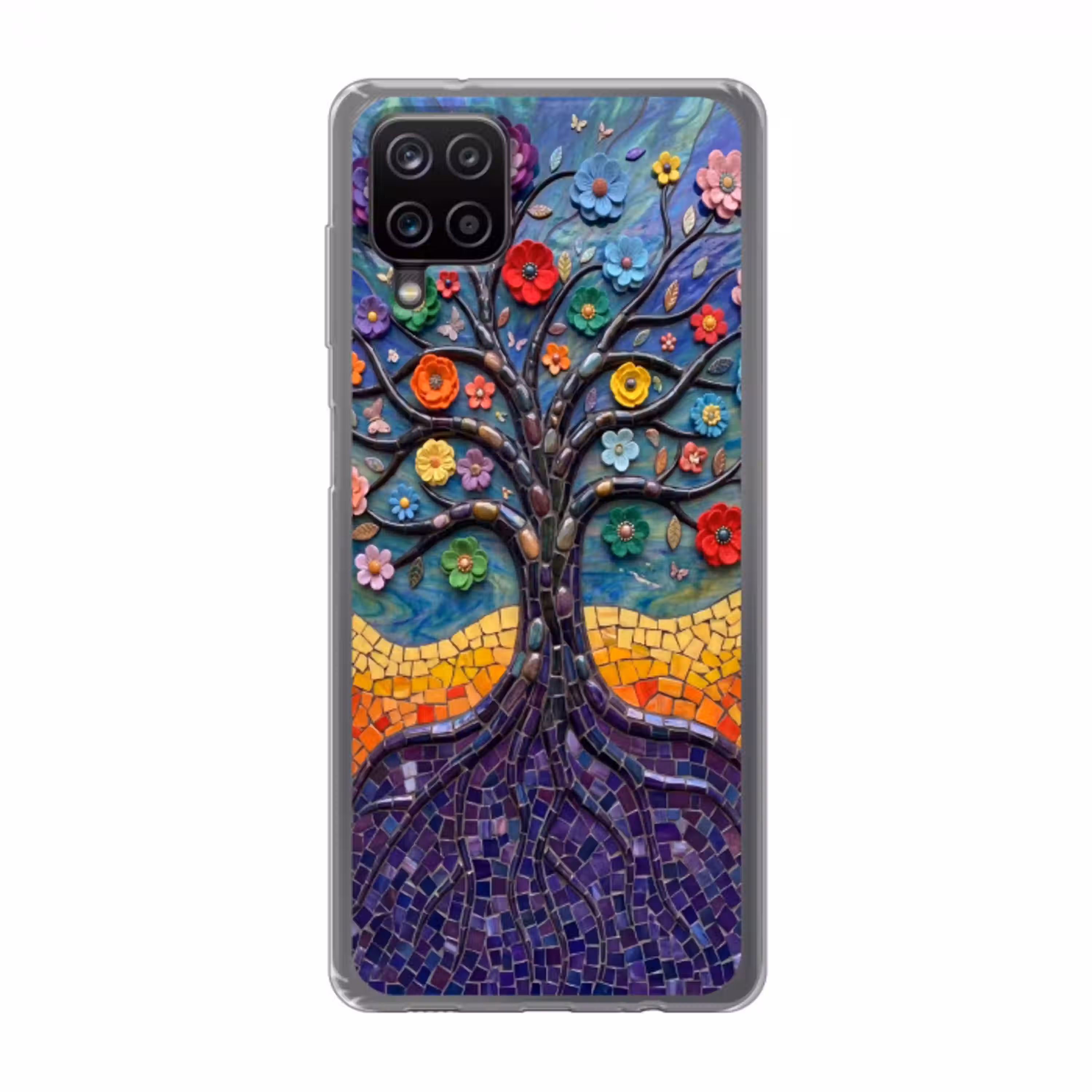 Levensboom - Mozaïek - Bloemen - Kleurrijk - Vrolijk Telefoonhoesje Samsung Galaxy A12 klein -3d
