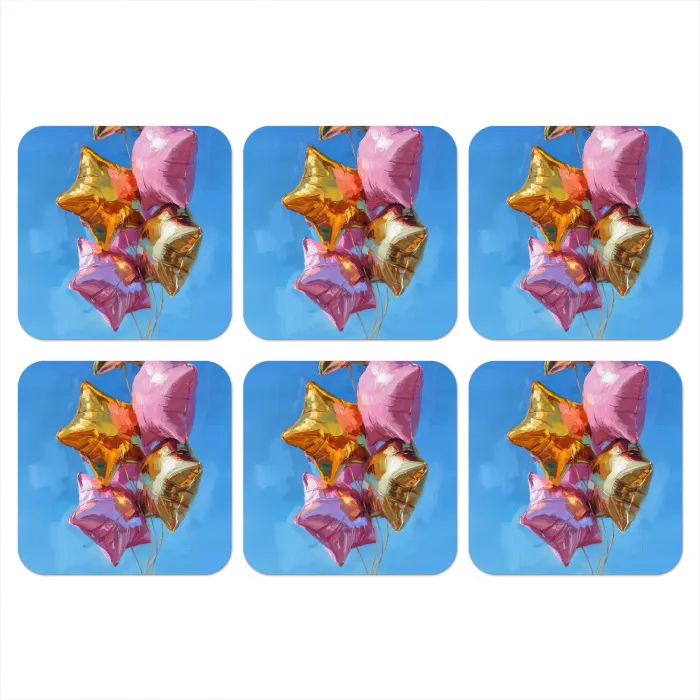 Ballonnen - Goud - Stervorm - Roze onderzetter kurk middel -3d