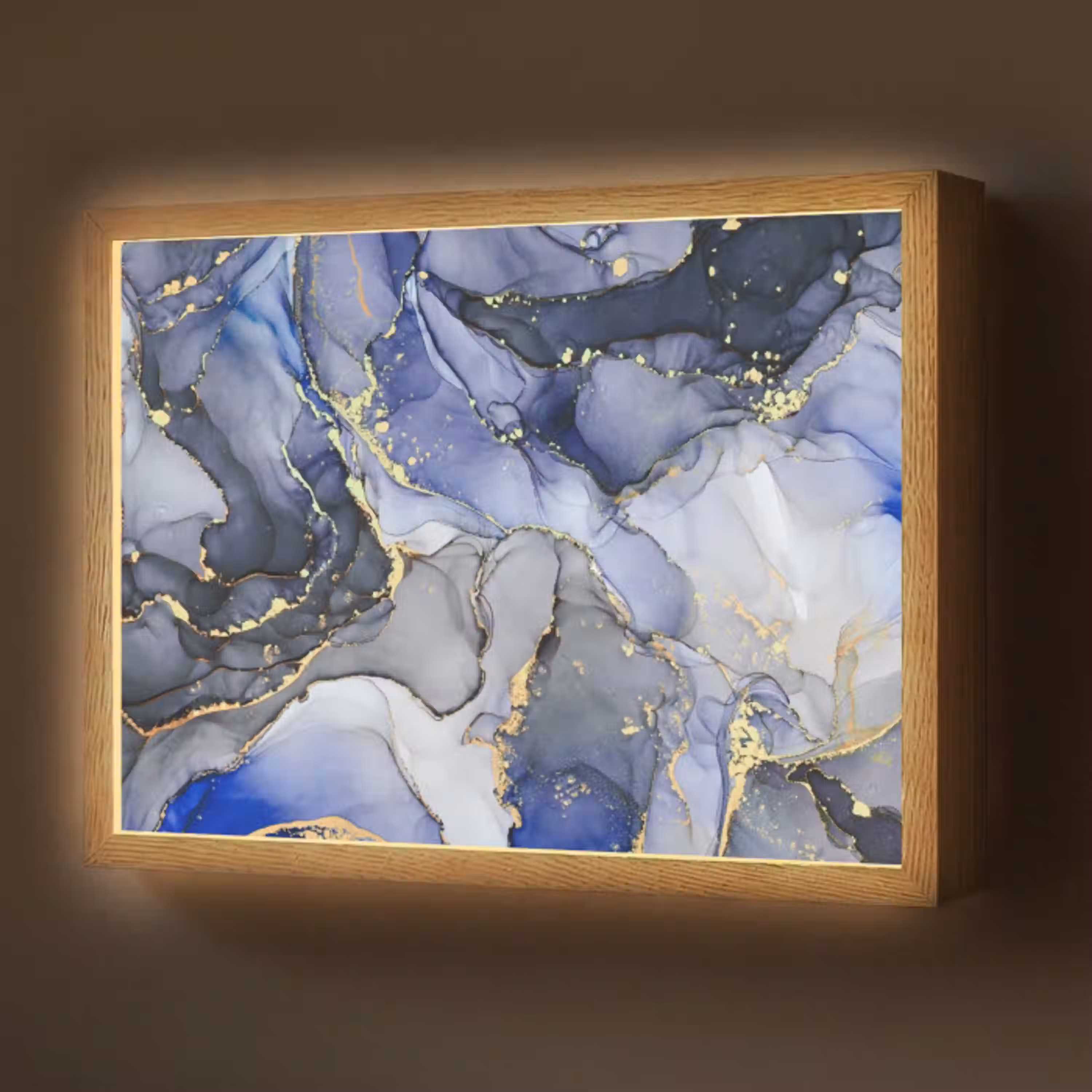 Marmer - Goud - Abstract - Blauw Light Box met batterij (Wandlamp) middel -z3d_website