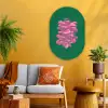 Abstract - Pink - Lijnen - Groen Wandcirkel Ovaal Glas middel -sfeer4