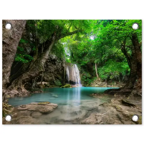 Jungle - Waterval - Planten - Water - Natuur tuinposter los doek klein -3d