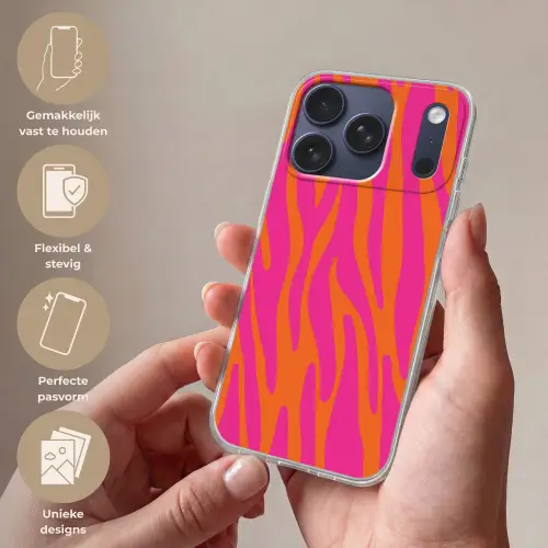 Zebraprint - Roze - Oranje - Dierenprint Telefoonhoesje iPhone 17 Pro klein -sfeer3_NL