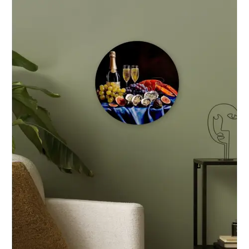 Champagne - Luxe - Oesters Wandcirkel kunststof plaat 5mm dik klein -sfeer3