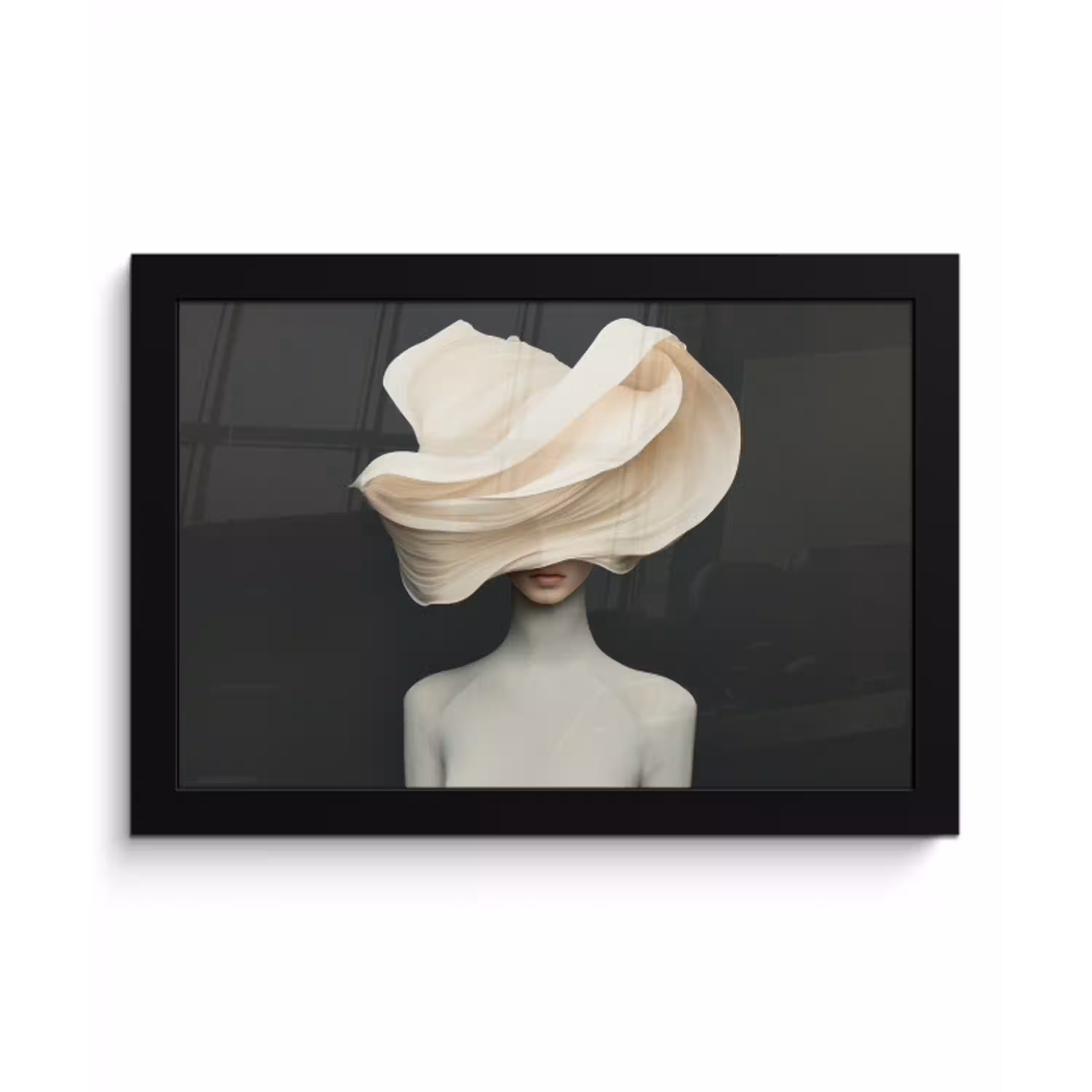 Vrouw - Beige - hoed fotolijst zwart zonder passe partout klein -3d