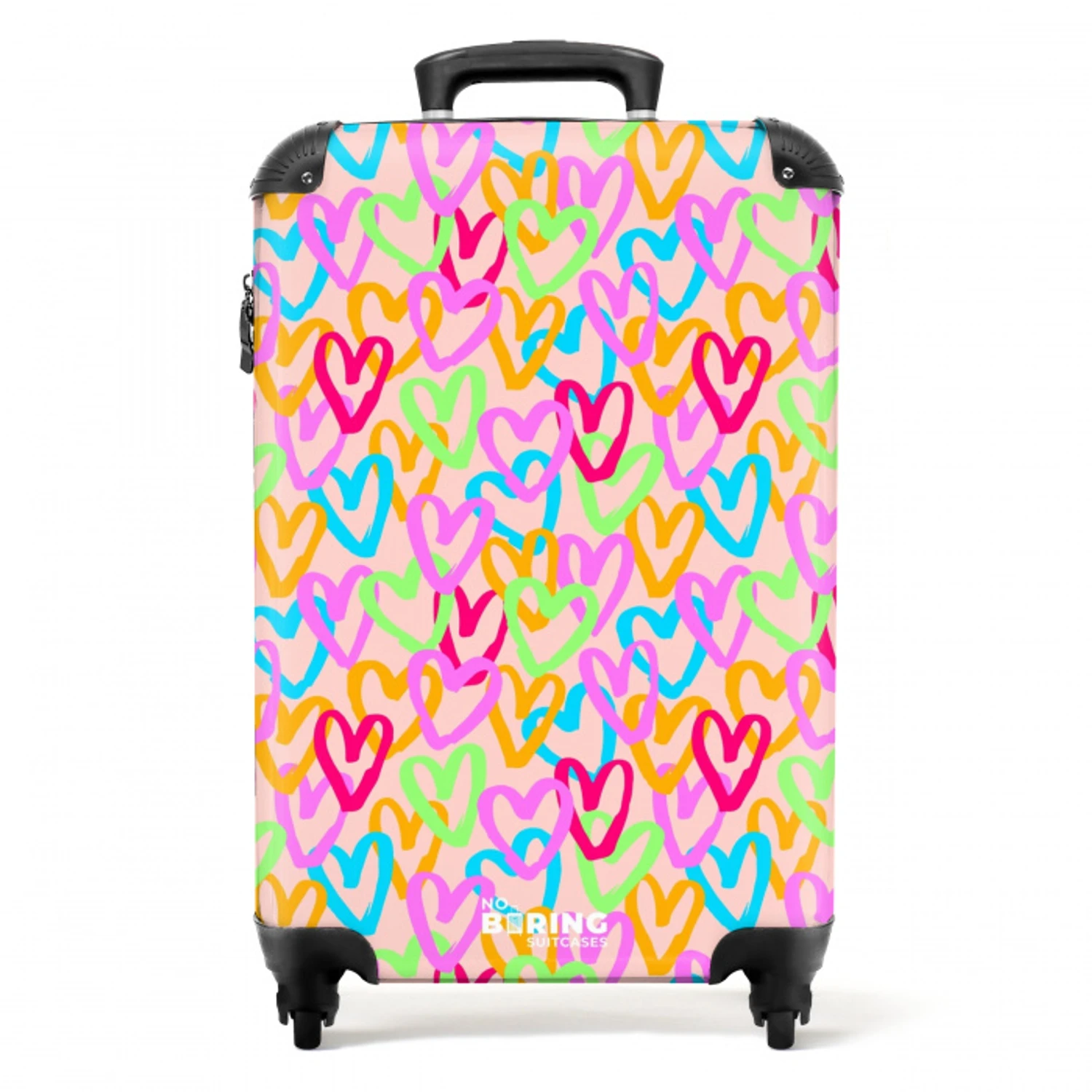 Kleurrijk hartjespatroon op pastelroze NBS - Handbagage koffer - Volwassenen Unisex middel -productfoto_recht
